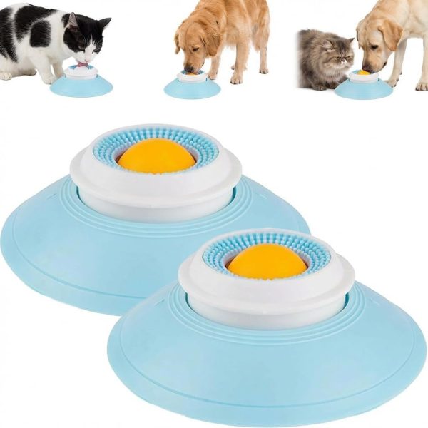 Dog Cat Lick Sphere Slow Feeder for Liquid Food & Peanut Butter,Interactive Licksphere for Dogs Anxiety Relief,Non-Slip Licking Bowl Enrichment Toys to Healthy Diet Food Container for Dogs Cats,Yellow