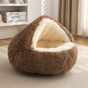 Nest Bed - Cat Beds for Indoor Cats, Plush Warm Nest for Cats Dogs & Puppies (Brown, 16 x 16in)