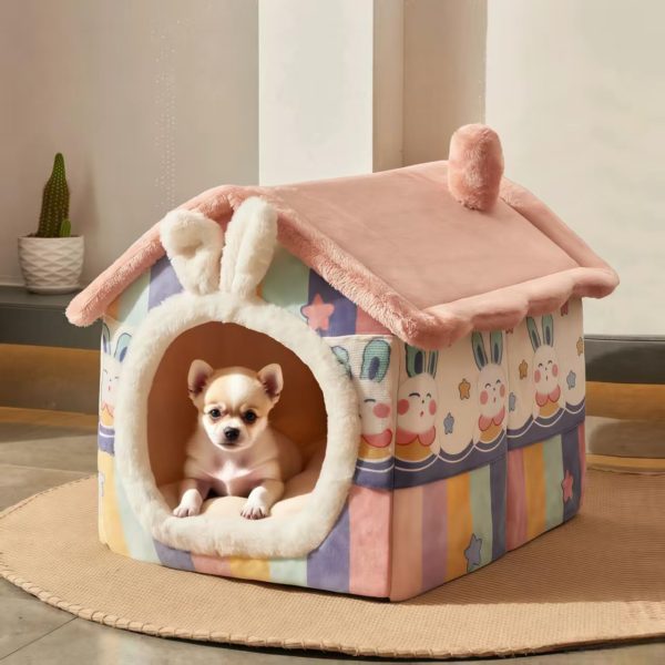 Dog&Cat House Dog&Cat Bed with Cover Cave with Non-Slip Bottom. (Rainbow, Medium)