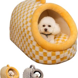 Cat Bed for Indoor Cats - Cat Cave Beds Cat House Cat Tent with Removable Washable Cushioned Pillow, Soft Kitten beds,Cat Beds & Furniture, for Small and Medium Pet Bed (Yellow, M)
