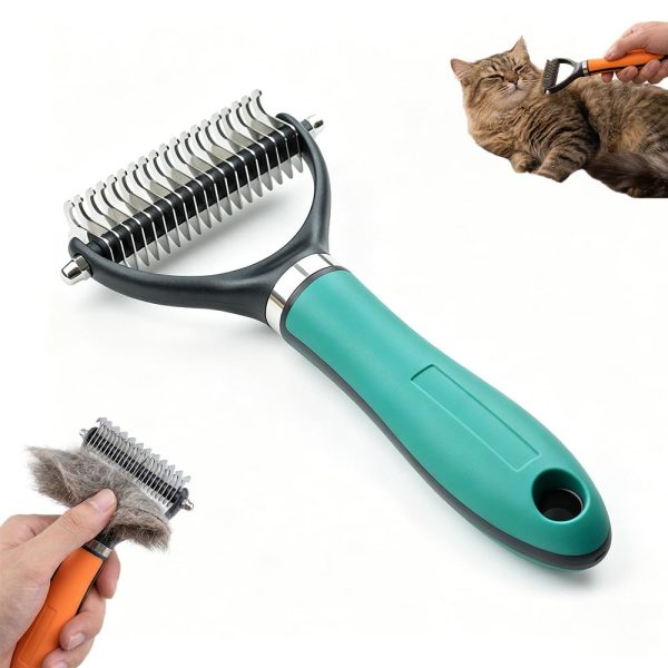 Dual-Sided Pet Grooming Comb for Dogs & Cats, 2026 New 2‑in‑1 Professional Pet Grooming Brush Deshedding Dog Brush, Dematting Comb Undercoat Rake for Dogs Long Haired Pet Grooming Tool (2, Green)
