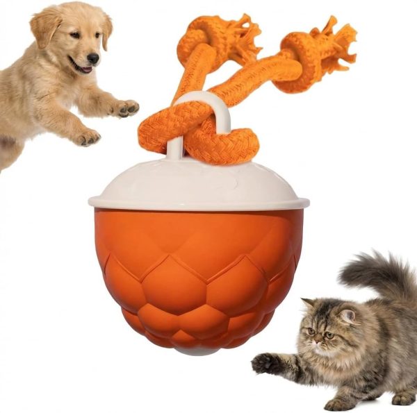 Interactive Dog Toys for Boredom-Automatic Rolling Ball with Ropes,Touch Activated Bouncing Jumping Dog Ball for Large/Medium/Small Dogs,Rechargeable Rolling Chasing Toy for Indoor Outdoor Play,Orange