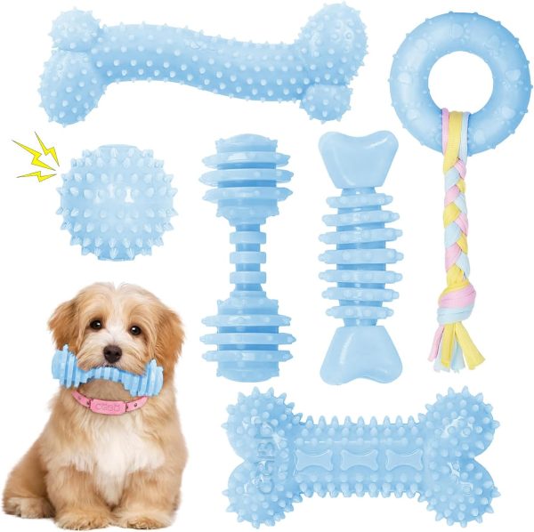 Puppy Toys, 6 Pack Dog Chew Toys for Puppy, Cute Blue Small Dog Toys, Teething Toys for Puppies, Soft Durable Interactive Chew Toy for Small Dogs