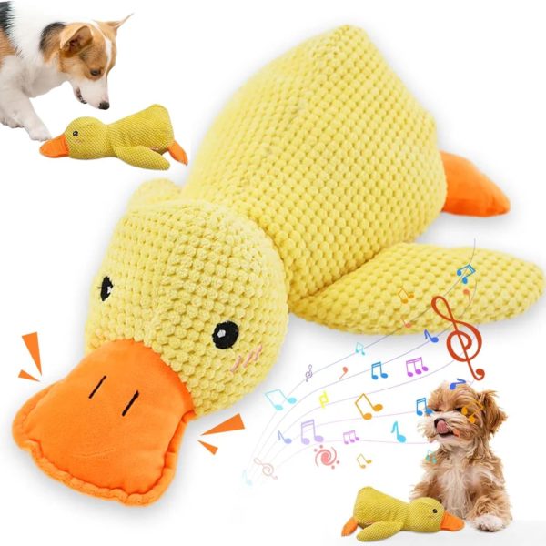 Upgraded Dog Toys, New Durable Calming Duck Toys, Dog Toys for Aggressive Chewers with Soft Squeaker, Fun for Indoor Puppies and Senior Pups (Yellow, S-8.66 * 9.87in)