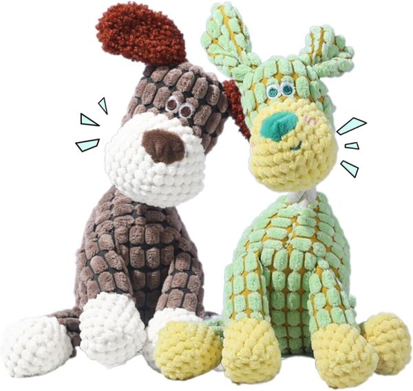 New Dog Toys, Indestructible Plush Dog Toy, Dogs Toys for Aggressive Chewers, Dogs Squeaky Chew Toy for Indoor Pups Teething (Brown+Green)