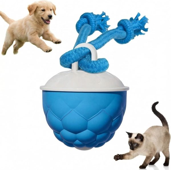 Interactive Dog Toys for Boredom-Automatic Rolling Ball with Ropes,Touch Activated Bouncing Jumping Dog Ball for Large/Medium/Small Dogs,Rechargeable Rolling Chasing Toy for Indoor Outdoor Play(Blue)