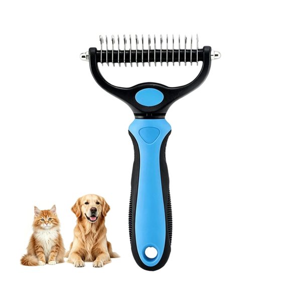 Dematting Comb for Dogs and Cats, Undercoat Rake Pet Brush for Long Hair, Deshedding Dog Brush Removes Tangles Knots and Loose Fur, Grooming Tool for Thick Coats (Blue L)