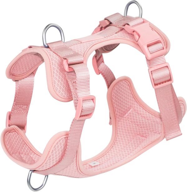 Dog Harness Medium Sized, Pet Vest with Front Clip, Adjustable Puppy Harness with 3 Fast Release Buckles[Easy to Put on & Take Off] (Pink, XS)