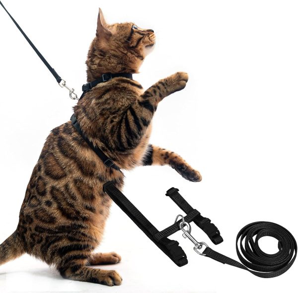 Adjustable Cat Harness and Leash Set Escape Proof Kitten Strap Collar for Walking Travel, Black