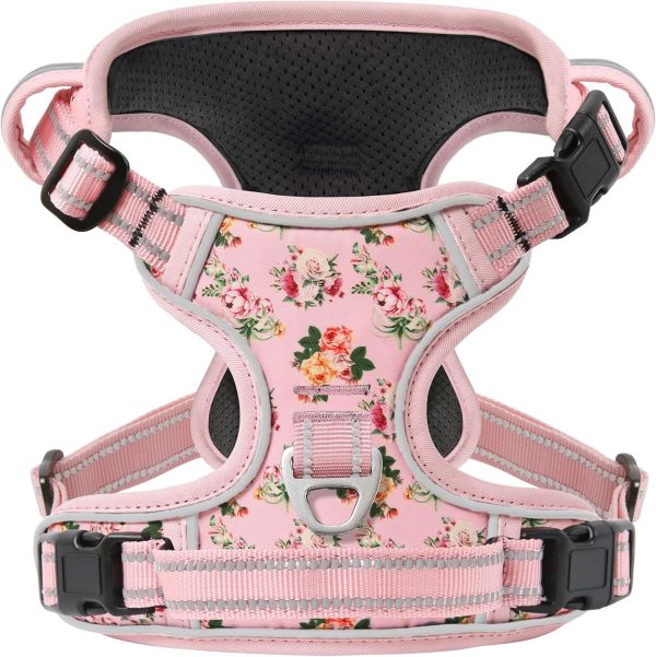 No Pull Dog Harness, Release at Neck Reflective 3 Snap Buckles Adjustable No Choke Pet Vest with Front & Back 2 Leash Clips, Soft Padded Control Training Handle for Small Medium Large Dogs