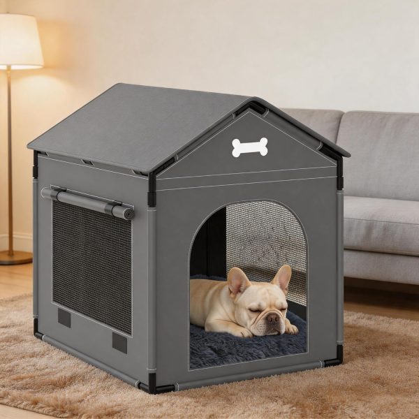 Large Dog House Indoor Dog Kennel, 600D Waterproof Pet Kennel Bed with Cushion for Small Medium Large Dogs Cats, Cozy Cat Nest Puppy Cave Sofa Pet Products Easy Assembly, Grey 27.6x21.3x26.8in