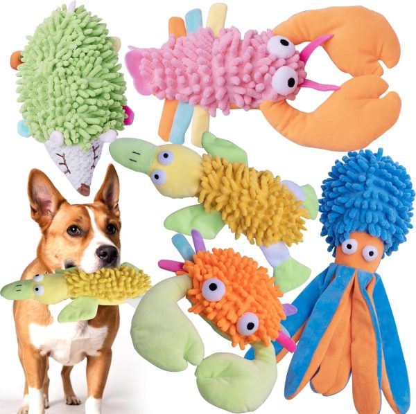 5 Pack Dog Squeaky Toys Bulk,Cute Octopus & Hedgehog Plush Dog Toys,Crinkle Interactive Chew Toys for Puppy Teething, Small Medium Breeds