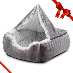 Dog Beds for Medium Large Small Dogs, Rectangle Cave Hooded Blanket Puppy Bed, Luxury Orthopedic Cat Beds for Indoor Cats, Warmth and Machine Washable (25 inches, Grey)